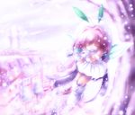  ahoge chicchana_yukitsukai_sugar flute hat instrument pink_hair short_hair signature snowing solo sugar_(chicchana_yukitsukai_sugar) tree wings yukirin 