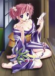  barefoot carnelian duplicate feet highres japanese_clothes kimono long_sleeves megastore solo tanzaku yukata 