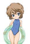  blue_eyes brown_hair covered_navel eyebrows_visible_through_hair haibara_ai innertube meitantei_conan one-piece_swimsuit simple_background solo swimsuit thigh_gap wan'yan_aguda white_background 