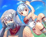  1girl aisha_callaaisha kooh max_(pangya) ninja pangya red_eyes socks striped twintails 