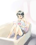  black_hair camisole couch ikeda_jun_(mizutamari) magazine original shorts sitting solo 