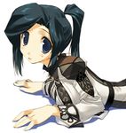  :p amazuyu_tatsuki black_hair blue_eyes blush final_fantasy final_fantasy_xi jewelry long_sleeves lying on_stomach ponytail ring short_hair solo tongue tongue_out 