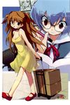  ayanami_rei blue_eyes blue_hair dress e=mc2_(mosimosi) glasses luggage multiple_girls nagisa_kaworu neon_genesis_evangelion red_eyes red_hair scan souryuu_asuka_langley yellow_dress 