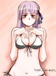  bangs bikini black_bikini breast_suppress breasts fate/stay_night fate_(series) long_hair looking_at_viewer matou_sakura mike156 navel overexposure purple_eyes purple_hair side-tie_bikini solo swimsuit 