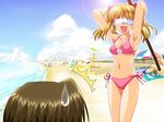  1girl artist_request beach bikini blonde_hair day fang sawachika_eri school_rumble swimsuit twintails 