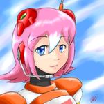  artist_request blue_eyes headset lowres nana_(rockman) oekaki pink_hair robot rockman rockman_x rockman_x_command_mission solo 