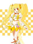  blonde_hair boots brooch cure_sunshine heartcatch_precure! heartcatch_pretty_cure! jewelry midriff miniskirt navel precure pretty_cure skirt twintails 