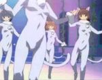  ass ass_shake bent_over blue_hair brown_hair cat_ears catsuit dance dancing from_behind gif orange_hair sakura_taisen_iii shake shaking 