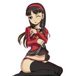  amagi_yukiko artist_request blush persona persona_4 skirt skirt_lift solo thighhighs 