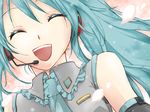  aqua_hair bad_id bad_pixiv_id closed_eyes detached_sleeves happy hatsune_miku headset long_hair necktie petals shizaki_asuka smile solo vocaloid 