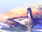  bad_id bad_pixiv_id black_hair copyright_request dress long_hair rain reflection shadow solo toe_(gardengirls) wet 