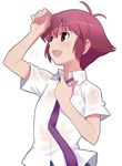  antenna_hair kanbara_satomi maruto! necktie purple_hair saki school_uniform see-through short_hair solo sweat tsuruga_school_uniform 