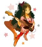  akiyama_mio back-to-back bass_guitar black_eyes black_hair boots dual_persona gloves instrument k-on! listen!! long_hair mikebosi pantyhose single_glove 