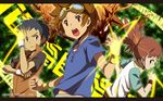  2boys bad_id bad_pixiv_id brown_hair digimon digimon_tamers glowing goggles hajime_(hajime-ill-1st) highres hood hoodie letterboxed li_jianliang long_hair makino_ruki matsuda_takato multiple_boys raglan_sleeves short_hair side_ponytail wristband 