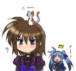  blue_eyes blush brown_hair cat lowres lyrical_nanoha mahou_shoujo_lyrical_nanoha mahou_shoujo_lyrical_nanoha_a's mahou_shoujo_lyrical_nanoha_a's_portable:_the_battle_of_aces material-l material-s multiple_girls twintails 