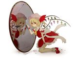  al_(arupaka) blonde_hair broken_mirror different_reflection flandre_scarlet mirror ponytail red_eyes reflection short_hair side_ponytail solo touhou wings 
