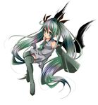  bad_id bad_pixiv_id detached_sleeves dress green_eyes green_hair hatsune_miku long_hair necktie ryuuga_sazanami simple_background solo thighhighs twintails very_long_hair vocaloid 