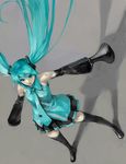  aqua_eyes aqua_hair bare_shoulders black_legwear detached_sleeves hatsune_miku highres kiyohisa long_hair megaphone necktie simple_background solo thighhighs twintails vocaloid 