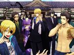  black_hair blonde_hair brown_eyes brown_hair cigarette durarara! glasses group heiwajima_kasuka heiwajima_shizuo japanese_clothes kadota_kyohei kida_masaomi kimono male short_hair sturluson_selty suit tanaka_tom tattoo tie yellow_eyes 