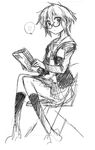  book cardigan chair full_body glasses greyscale kita_high_school_uniform kneehighs monochrome nagato_yuki school_uniform serafuku shiga_haku short_hair sitting sketch skirt socks solo suzumiya_haruhi_no_shoushitsu suzumiya_haruhi_no_yuuutsu 