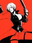  breasts cleavage dante_(devil_may_cry) devil_may_cry ebony_&amp;_ivory genderswap genderswap_(mtf) gloves gun handgun large_breasts red_eyes short_hair solo tachibana_amane_(amane01a) weapon white_hair 