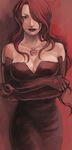  bad_id bad_pixiv_id bare_shoulders breast_hold breasts cleavage crossed_arms dress elbow_gloves fullmetal_alchemist gloves hair_over_one_eye hexagram highres large_breasts lips lust mukuo ouroboros red_eyes solo tattoo 