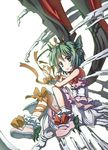  antennae blue_eyes clenched_hands dress frilled_dress frills green_hair hair_ornament princess_wriggle ribbon scowl short_hair solo suichuu_hanabi touhou wriggle_nightbug 