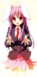  animal_ears blazer breasts bunny_ears fang jacket kurikara large_breasts long_hair necktie purple_hair red_eyes red_neckwear reisen_udongein_inaba skirt solo touhou 