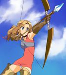  1girl archer archer_(fft) blonde_hair blue_eyes boots bow_(weapon) cloud clouds female final_fantasy final_fantasy_tactics gloves izumi_(ko8) long_hair marksman outdoors panties pantyshot pum sky solo thigh-highs thighhighs underwear weapon white_panties 
