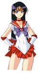  arikawa back_bow bishoujo_senshi_sailor_moon black_hair bow choker elbow_gloves gloves hino_rei long_hair magical_girl red_sailor_collar red_skirt sailor_collar sailor_mars sailor_senshi_uniform skirt solo star star_choker super_sailor_mars tiara white_gloves 