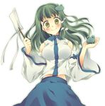  bad_id bad_pixiv_id bare_shoulders breasts detached_sleeves frog gohei green_hair hair_ornament japanese_clothes kochiya_sanae large_breasts long_hair looking_at_viewer maki_(natoriumu) smile solo touhou wide-eyed yellow_eyes 