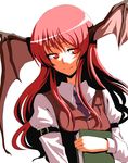  bad_id bad_pixiv_id bat_wings book face head_wings holding holding_book koakuma kumadano long_hair red_eyes red_hair smile solo touhou wings 