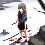  artist_request blood blood_on_ground bloody_clothes bloody_hands bloody_weapon copyright_request katana lowres school_uniform snow solo sword weapon 