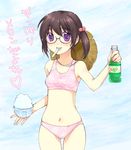  bikini copyright_request floral_print glasses hat mouth_hold navel purple_eyes shaved_ice solo straw_hat swimsuit tankini twintails usashiro_mani 