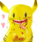  blood cantarella_(artist) claws heart lowres no_humans pikachu pokemon pokemon_(creature) simple_background solo teeth tongue what whiskers white_background 