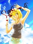  blonde_hair bracelet cagalli_yula_athha casual gundam gundam_seed gundam_seed_destiny jewelry necklace one_eye_closed piggy_ho_ho solo 