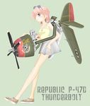 aircraft airplane blue_eyes mecha_musume military nano original p-47_thunderbolt pink_hair skirt solo sunglasses world_war_ii 
