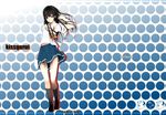  adjusting_hair akahoshi_kenji black_eyes black_hair cover doujinshi flat_chest futami_eriko kibina_high_school_uniform kimi_kiss kneehighs legs long_hair midriff paper_airplane pleated_skirt polka_dot school_uniform skirt smile socks solo 