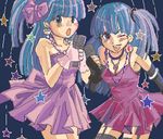 artist_request idol kashiwagi_yuuma kashiwagi_yuuna lowres microphone multiple_girls oekaki pani_poni_dash! siblings sisters thighhighs twins 
