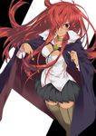  boots breasts cape cleavage dark_skin hair_over_one_eye kirche_augusta_frederica_von_anhalt_zerbst medium_breasts mizuki_makoto pentacle red_eyes red_hair solo thigh_boots thighhighs wand zero_no_tsukaima zettai_ryouiki 