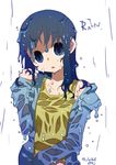  blue_hair copyright_request hamamoto_ryuusuke long_sleeves rain solo wet 