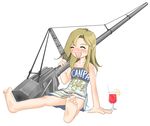  arm_support barefoot blonde_hair blush campari dress drunk feet mecha_musume military nano original panties paris_gun railway_gun sitting soles solo toes underwear white_panties world_war_i 