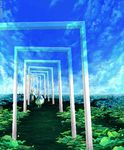  1girl day door holding_hands icelog nature oekaki original pixel_art scenery sky surreal tunnel walking water 