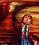  brown_hair fine_art_parody lowres mike156 parody short_hair solo suzumiya_haruhi suzumiya_haruhi_no_yuuutsu the_scream 