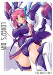  breasts cable cameltoe cover cover_page covered_nipples crueltear elbow_gloves gloves large_breasts mecha_musume pink_hair red_string solo string trigger_heart_exelica yukitaka 