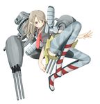  battleship boots brown_eyes brown_hair giulio_cesare_(battleship) gun long_hair mecha_musume military military_vehicle nano original personification regia_marina ship simple_background skirt smokestack solo thighhighs warship watercraft weapon white_background world_war_ii 