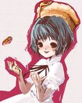  :p artist_request bisuke-tan blue_hair brown_eyes kfc lowres object_on_head short_hair smile solo tongue tongue_out 