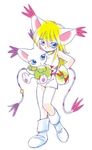  animal_ears blonde_hair blue_eyes cat_ears digimon digimon_adventure lowres personification solo tail tailmon 