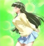  green_hair long_sleeves momotsuki_gakuen_school_uniform pani_poni_dash! sailor_collar school_uniform screencap solo sweater tachibana_rei yellow_sailor_collar 