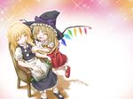  ^_^ aozora_market blonde_hair buttons closed_eyes crystal demon_wings flandre_scarlet full_body hat kirisame_marisa lowres mary_janes multiple_girls open_mouth red_skirt shoes sitting skirt sleeping sleeping_upright socks touhou white_legwear wings witch_hat 